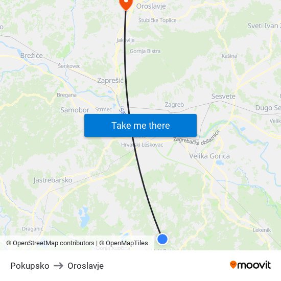 Pokupsko to Oroslavje map