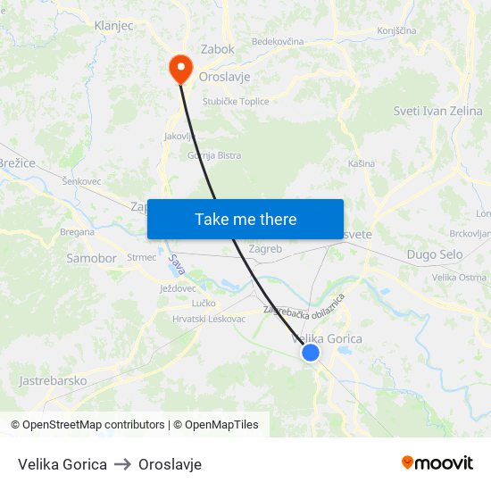 Velika Gorica to Oroslavje map