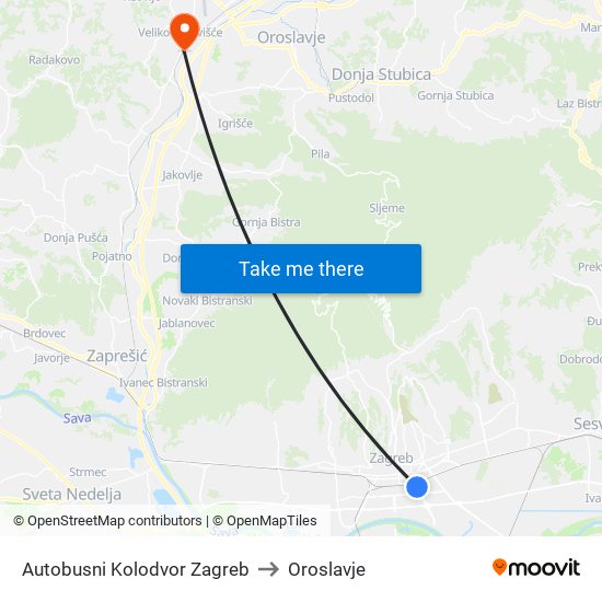 Autobusni Kolodvor Zagreb to Oroslavje map