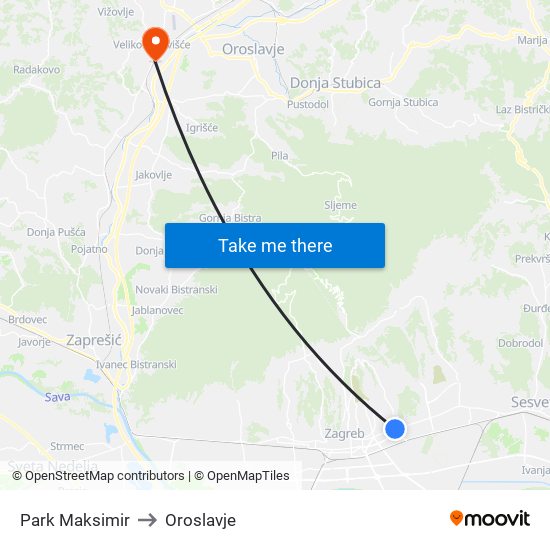 Park Maksimir to Oroslavje map