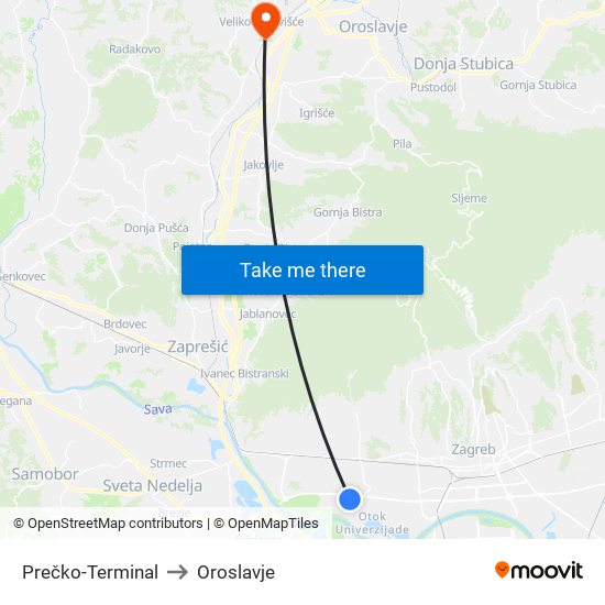 Prečko-Terminal to Oroslavje map