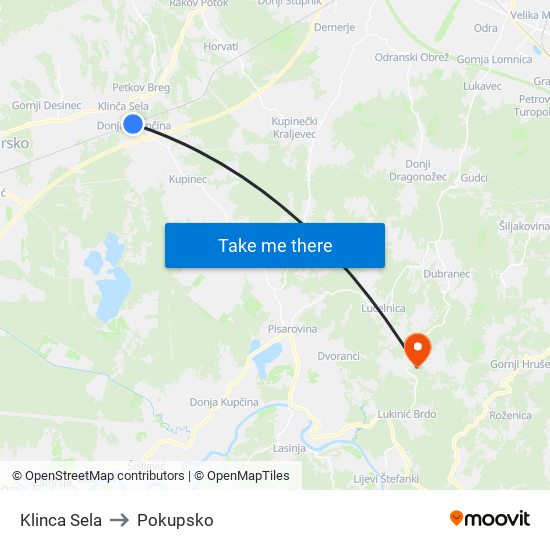 Klinca Sela to Pokupsko map