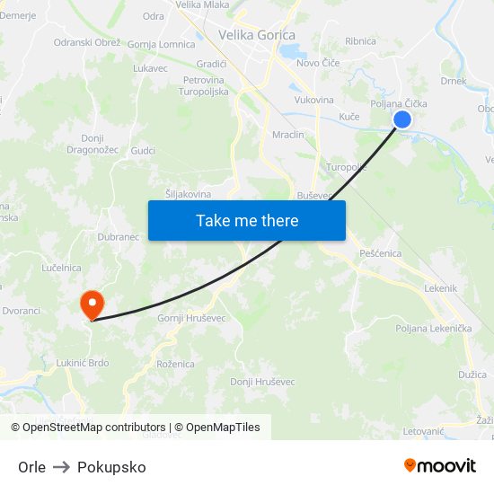 Orle to Pokupsko map