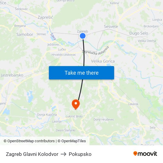 Zagreb Glavni Kolodvor to Pokupsko map