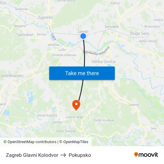 Zagreb Glavni Kolodvor to Pokupsko map