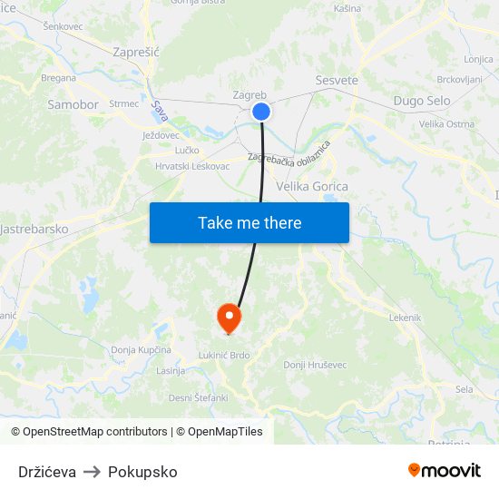 Držićeva to Pokupsko map