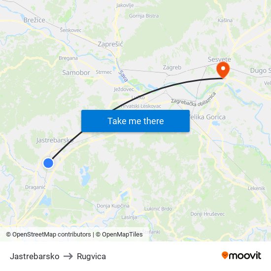 Jastrebarsko to Rugvica map