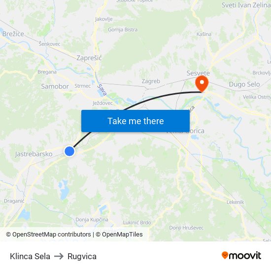 Klinca Sela to Rugvica map