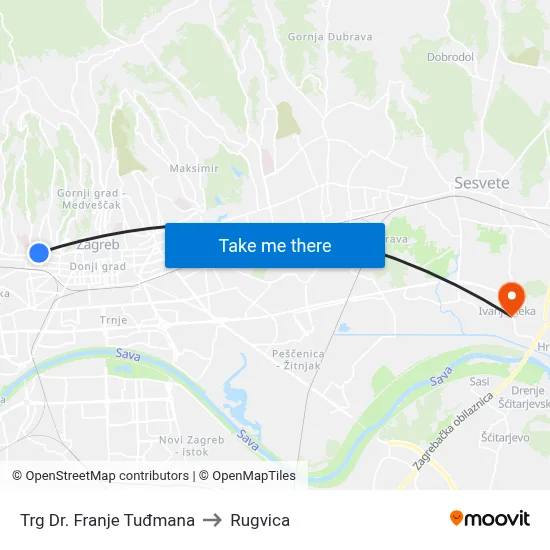 Trg Dr. Franje Tuđmana to Rugvica map