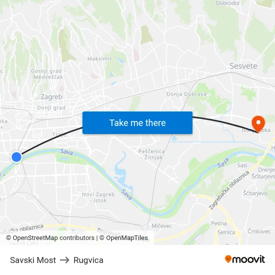 Savski Most to Rugvica map