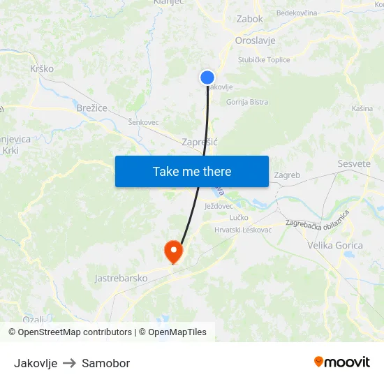 Jakovlje to Samobor map