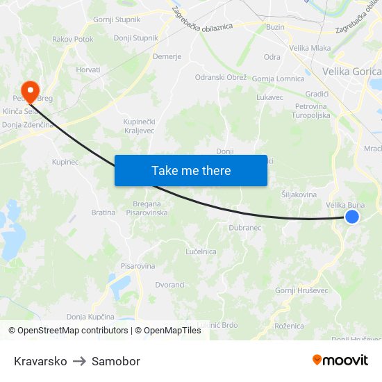 Kravarsko to Samobor map