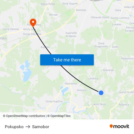 Pokupsko to Samobor map