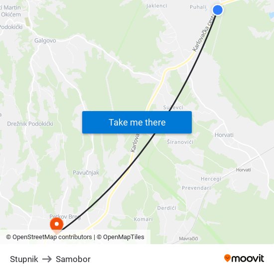 Stupnik to Samobor map