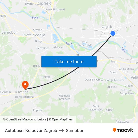 Autobusni Kolodvor Zagreb to Samobor map