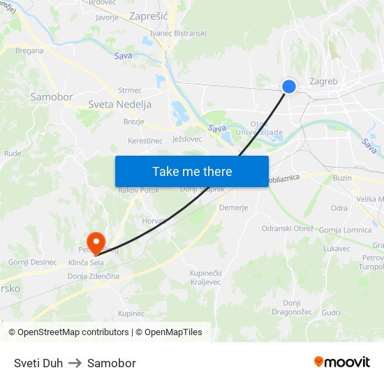 Sveti Duh to Samobor map