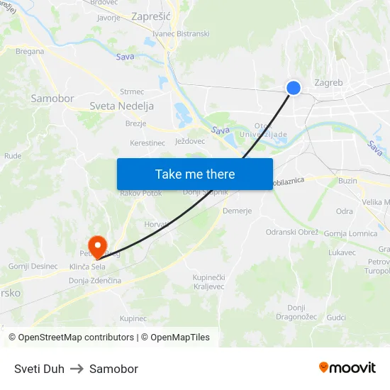 Sveti Duh to Samobor map
