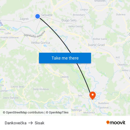 Dankovečka to Sisak map