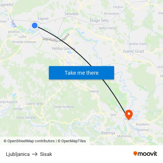 Ljubljanica to Sisak map