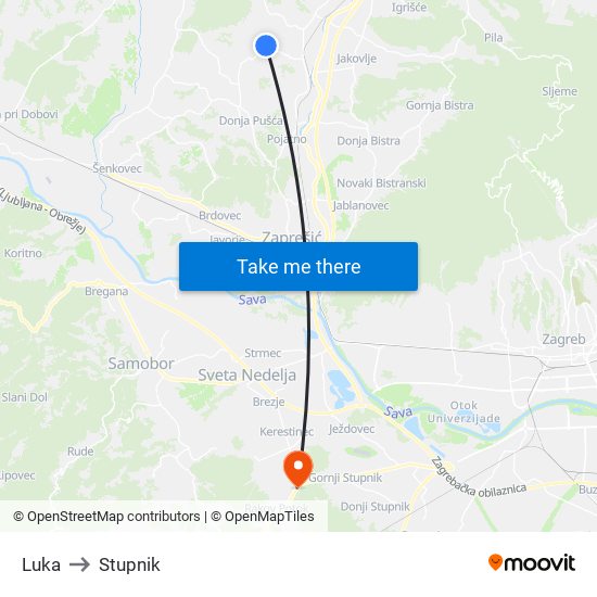 Luka to Stupnik map