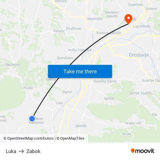 Luka to Zabok map