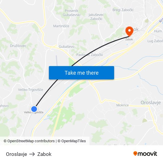 Oroslavje to Zabok map