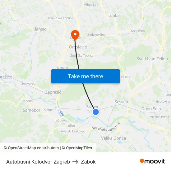 Autobusni Kolodvor Zagreb to Zabok map