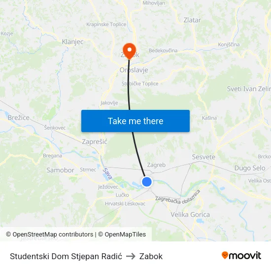 Studentski Dom Stjepan Radić to Zabok map