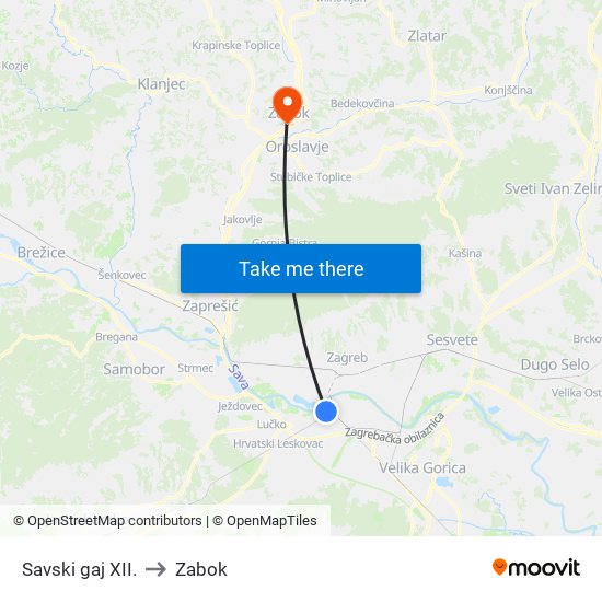 Savski gaj XII. to Zabok map