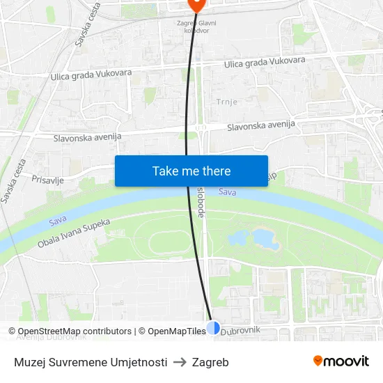 Muzej Suvremene Umjetnosti to Zagreb map