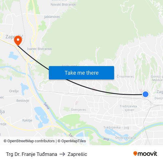 Trg Dr. Franje Tuđmana to Zaprešic map