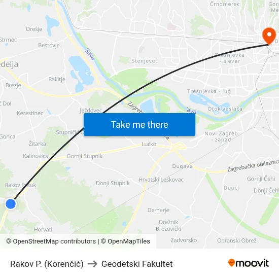 Rakov P. (Korenčić) to Geodetski Fakultet map