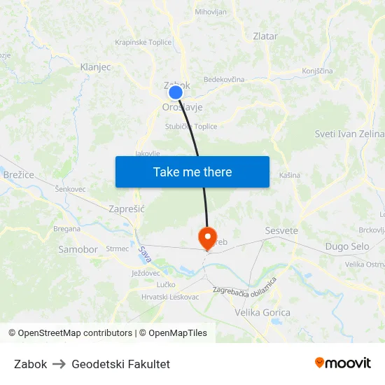 Zabok to Geodetski Fakultet map