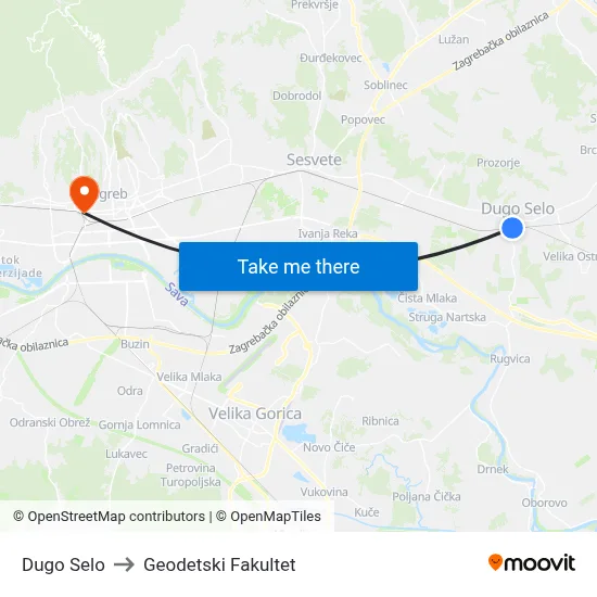 Dugo Selo to Geodetski Fakultet map