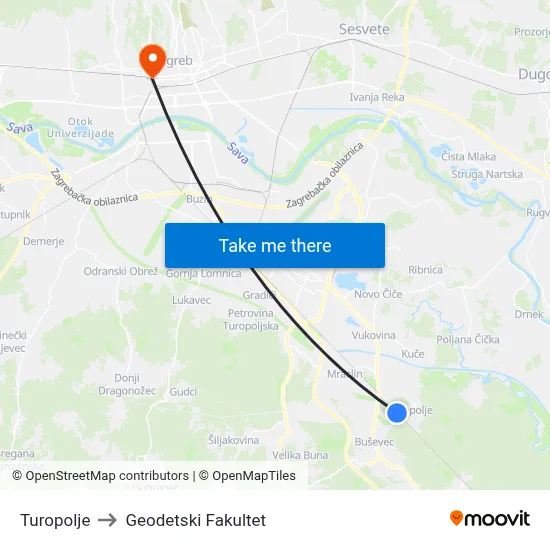 Turopolje to Geodetski Fakultet map