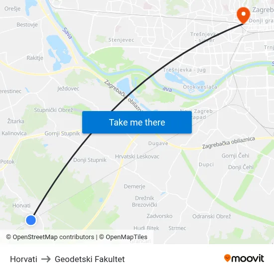 Horvati to Geodetski Fakultet map