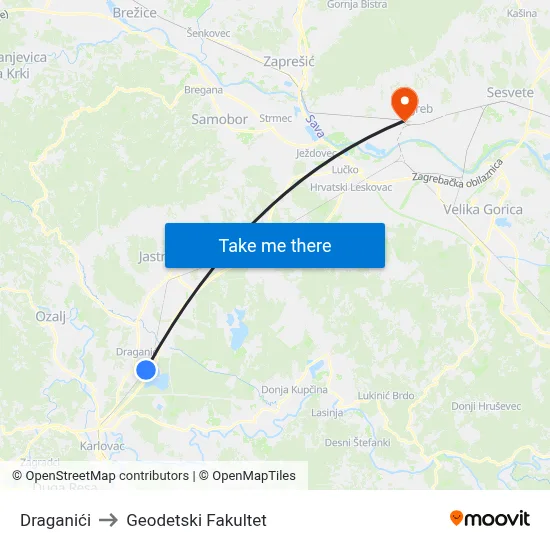 Draganići to Geodetski Fakultet map