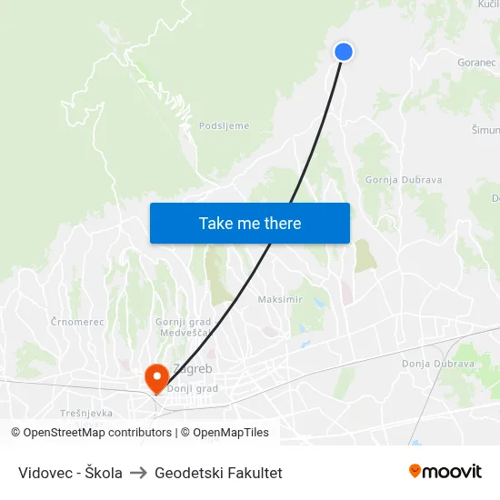 Vidovec - Škola to Geodetski Fakultet map