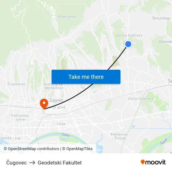 Čugovec to Geodetski Fakultet map
