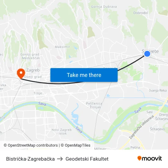 Bistrička-Zagrebačka to Geodetski Fakultet map