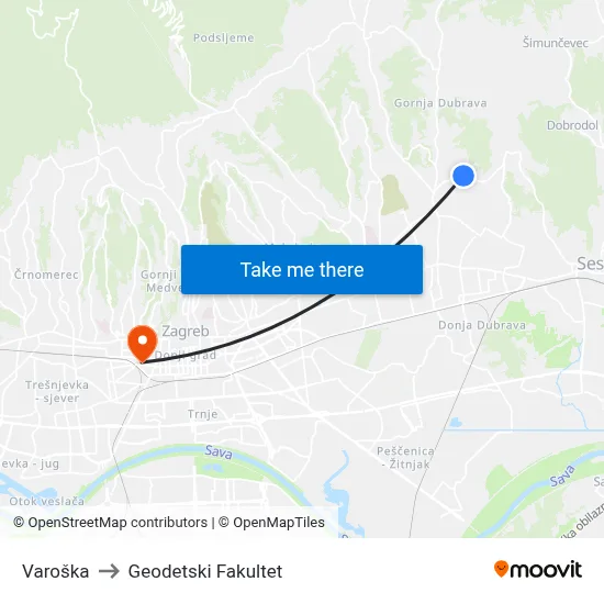 Varoška to Geodetski Fakultet map