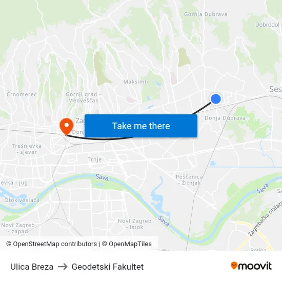 Ulica Breza to Geodetski Fakultet map