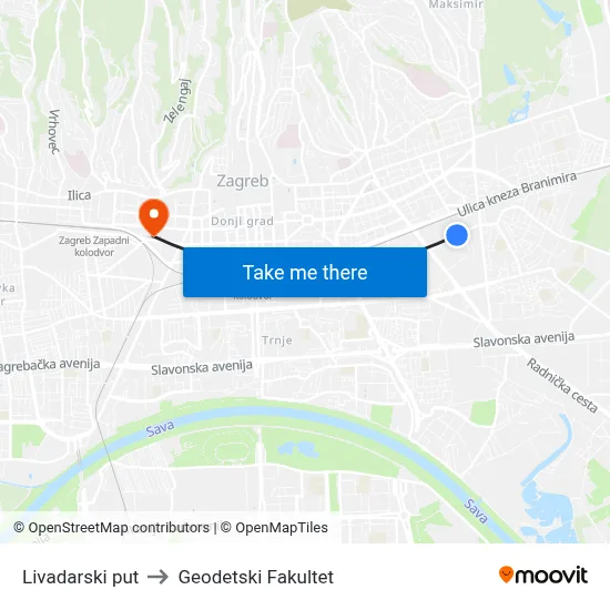 Livadarski put to Geodetski Fakultet map