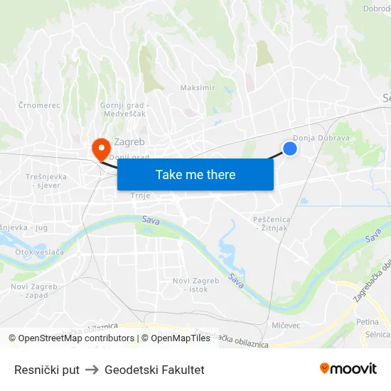 Resnički put to Geodetski Fakultet map