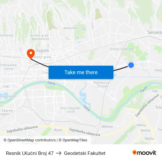 Resnik I,Kućni Broj 47 to Geodetski Fakultet map