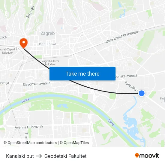 Kanalski put to Geodetski Fakultet map
