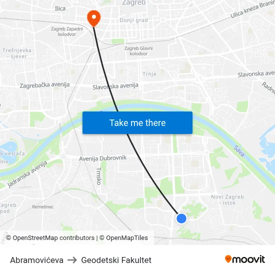 Abramovićeva to Geodetski Fakultet map