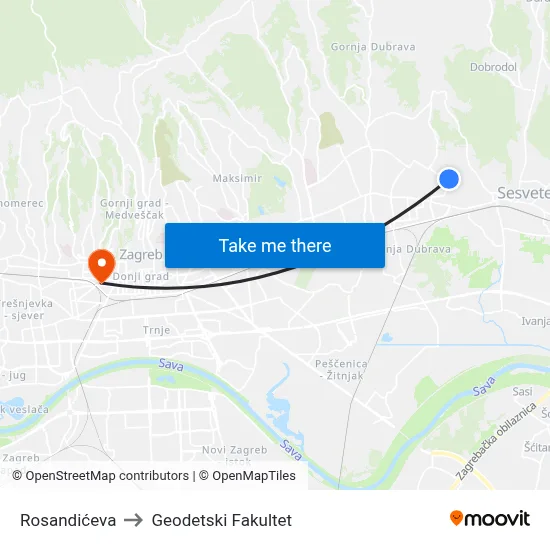 Rosandićeva to Geodetski Fakultet map