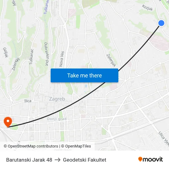 Barutanski Jarak 48 to Geodetski Fakultet map