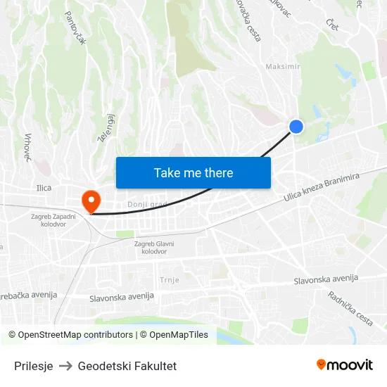 Prilesje to Geodetski Fakultet map